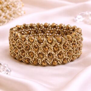 Faceted Copper and Gold Tone Chain Link Stretch Bracelet